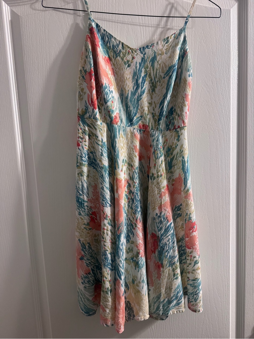 Old Navy Coral, Teal & Cream Floral Spaghetti-Strap Mini Dress